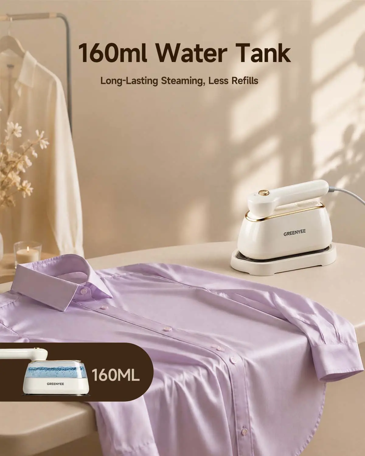 GREENYEE 2-in-1 Garment Steamer & Iron, 5s Fast Heat-Up, 120V Input, Ceramic Sole, Large Iron Plate, 1-Touch Operation, Powerful Steam, Foldable Handle, Compact Form Portable Steamer for Home & Travel,sohochic